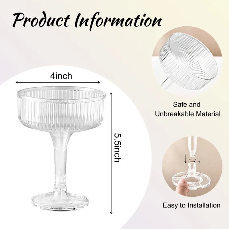 Champagne Tower Set - 4～6段アクリル製プラスチックシャンパングラス 7オンス クーペシャンパンタワーフルート マティーニグラス 結婚式パーティー用