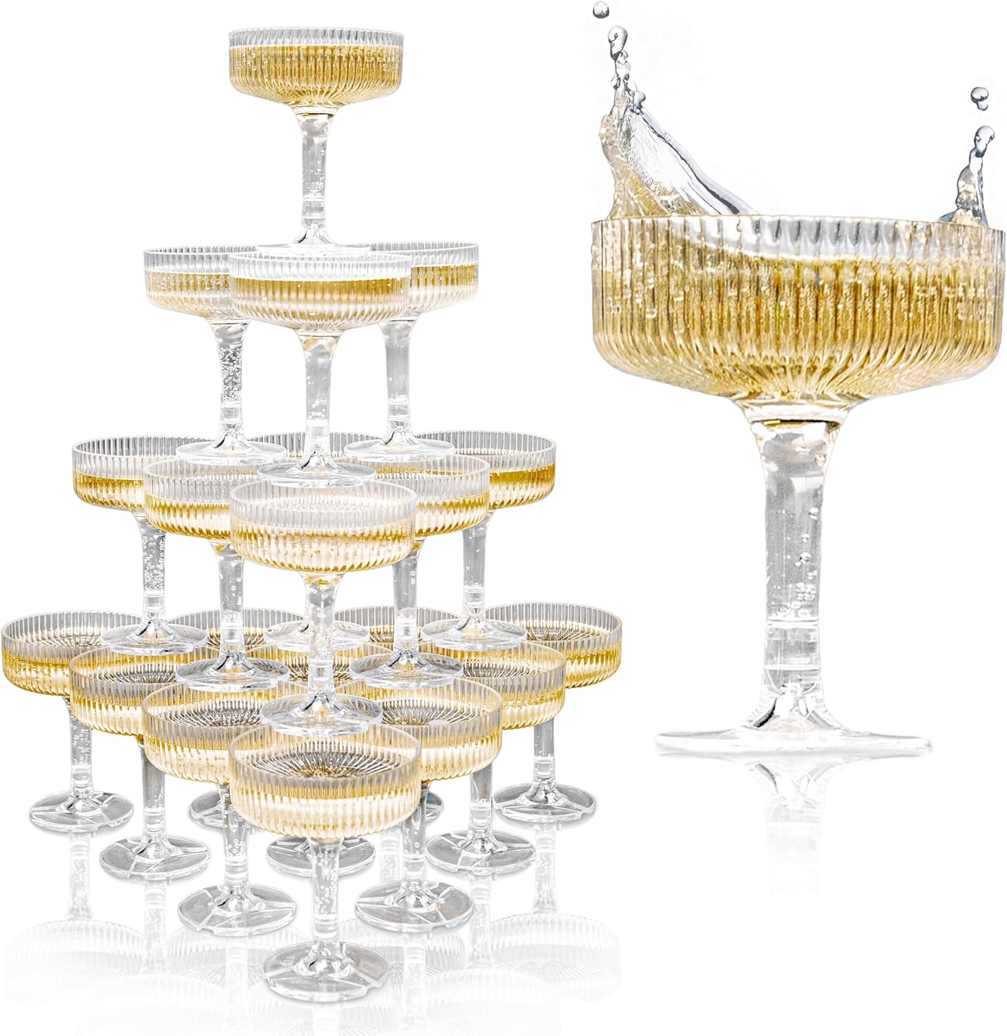 Champagne Tower Set - 20-60 個アクリルシャンパンタワー 7 オンスプラスチッククーペグラスヴィンテージアート装飾結婚式パーティー使い捨てシャンパングラス