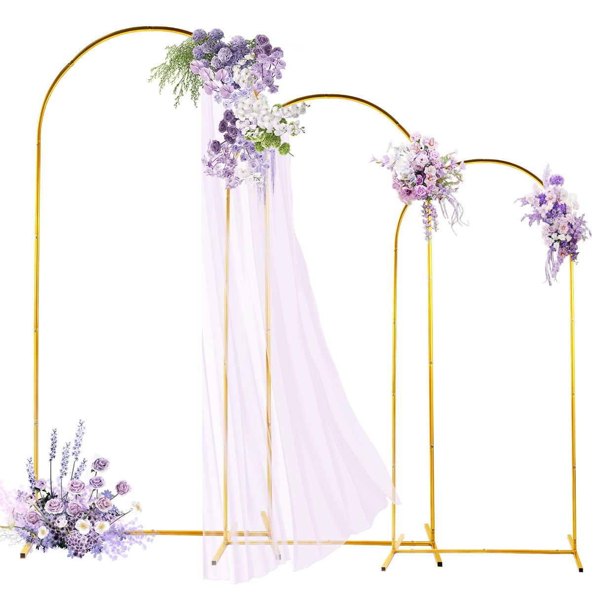 Wedding Balloon Arch - 3パック ゴールデンメタルアーチキット、調節可能＆ポータブル背景スタンド パーティー 結婚式 ガーデン バルーンデコレーション用(6フィート+6.6フィート+7.2フィート)