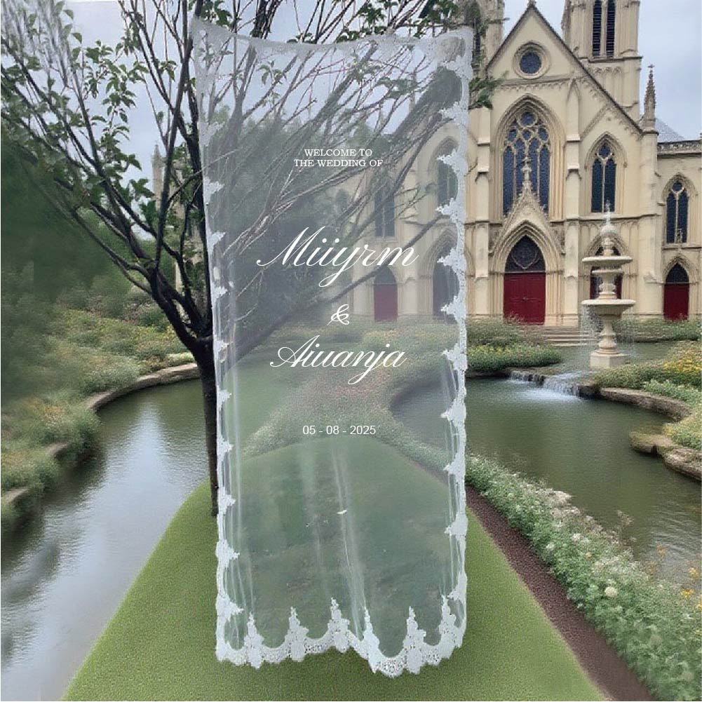 Champagne Tower Set - 手作りレースのロマンチックな透明ウェディングサイン、半透明チュール、ウェディングウェルカムサイン、モダンな屋外用シアー結婚式のバナー、パーソナライズされた結婚式の装飾、婚約パーティーサイン