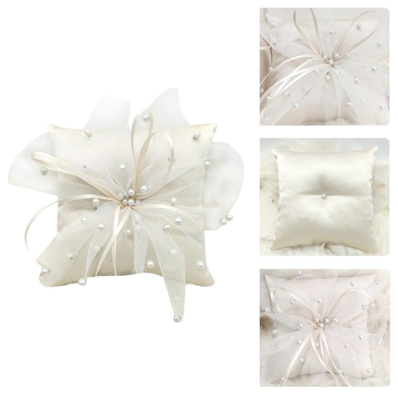 31bb手作り真珠クッションホワイトリングベアラー枕フラワー - Ring Bearer Pillow のレビューと価格