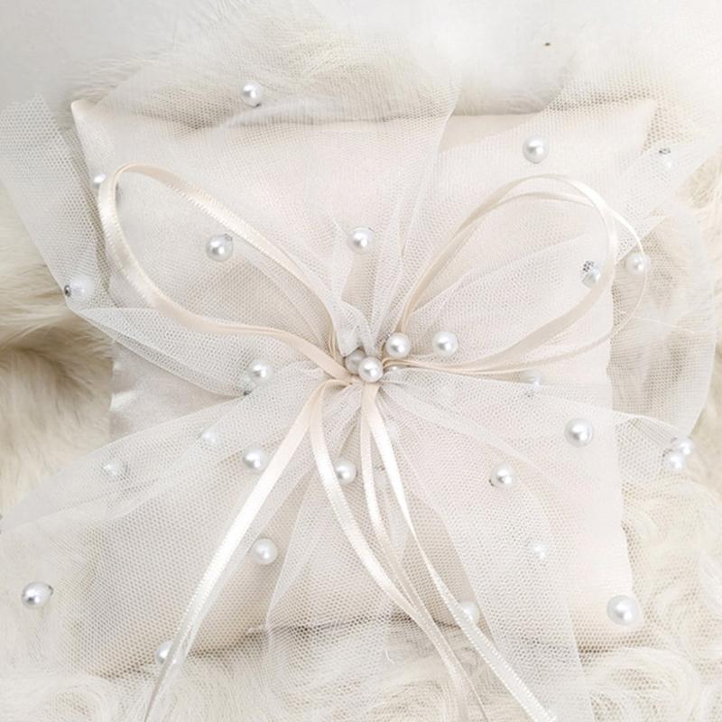 31bb手作り真珠クッションホワイトリングベアラー枕フラワー - Ring Bearer Pillow のレビューと価格