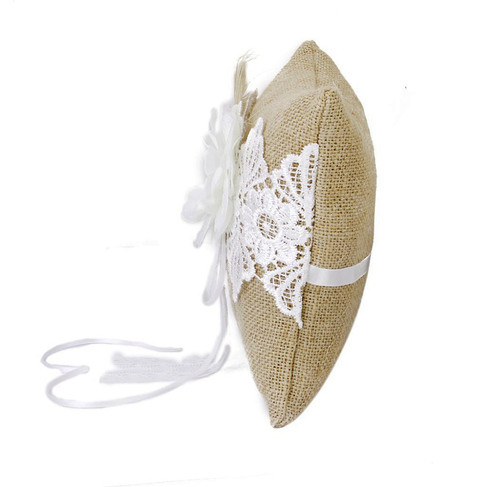 20x20cm ジュート製結婚指輪枕 ブラウンとホワイトの天 - Ring Bearer Pillow のレビューと価格