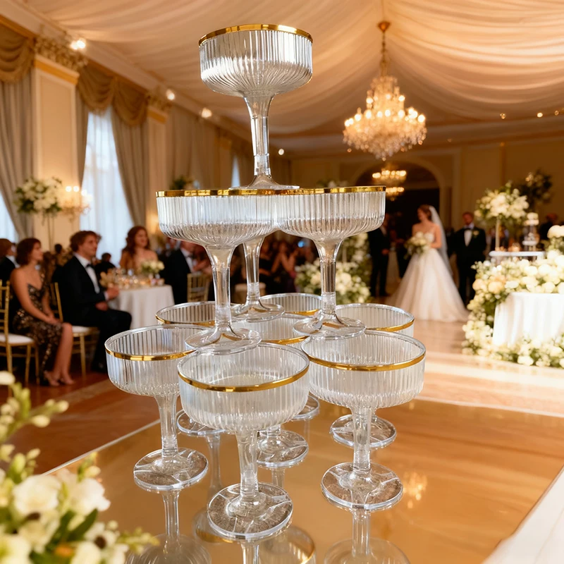 4～6段アクリル製シャンパンタワー、透明プラスチック製クーペ - Champagne Tower Set のレビューと価格