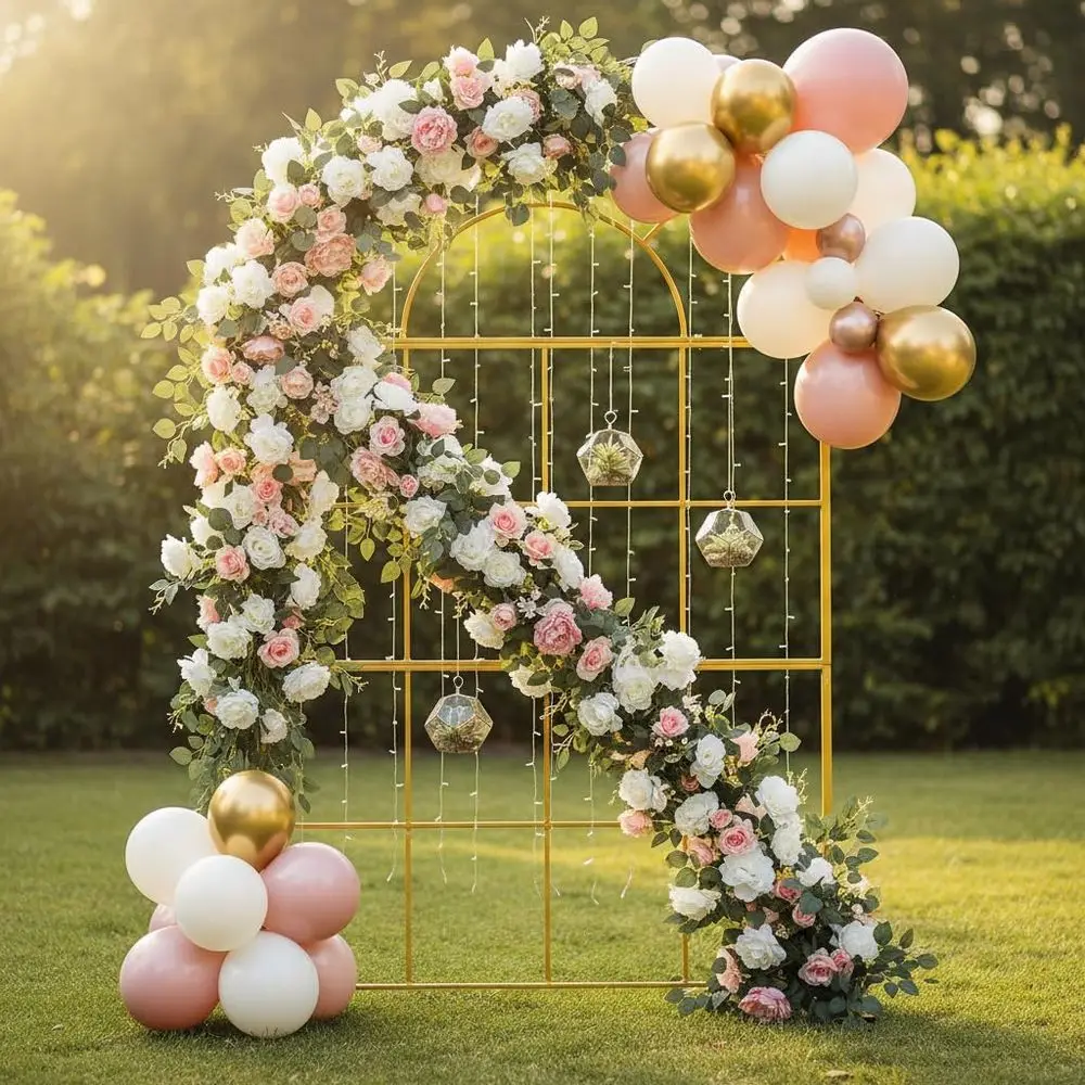ゴールドメタルウェディングアーチ、高さ6.5フィートのセレモ - Wedding Balloon Arch のレビューと価格