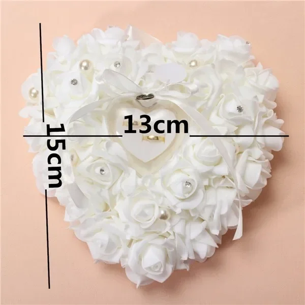 ホワイトリングベアラー枕クッションホルダーハート型バラの花リ - Ring Bearer Pillow のレビューと価格