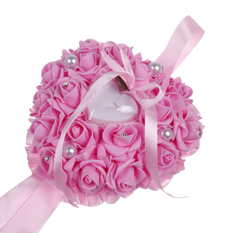 1 個ハート型バラの花リングボックスロマンチックなウェディン - Ring Bearer Pillow のレビューと価格