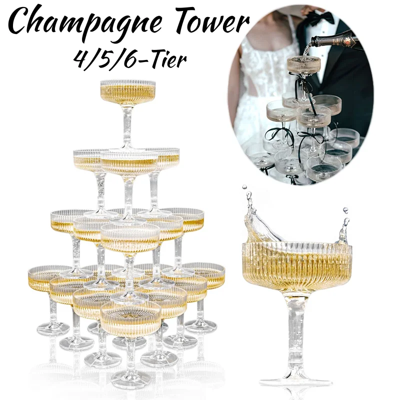 4～6段アクリル製プラスチックシャンパングラス 7オンス ク - Champagne Tower Set のレビューと価格