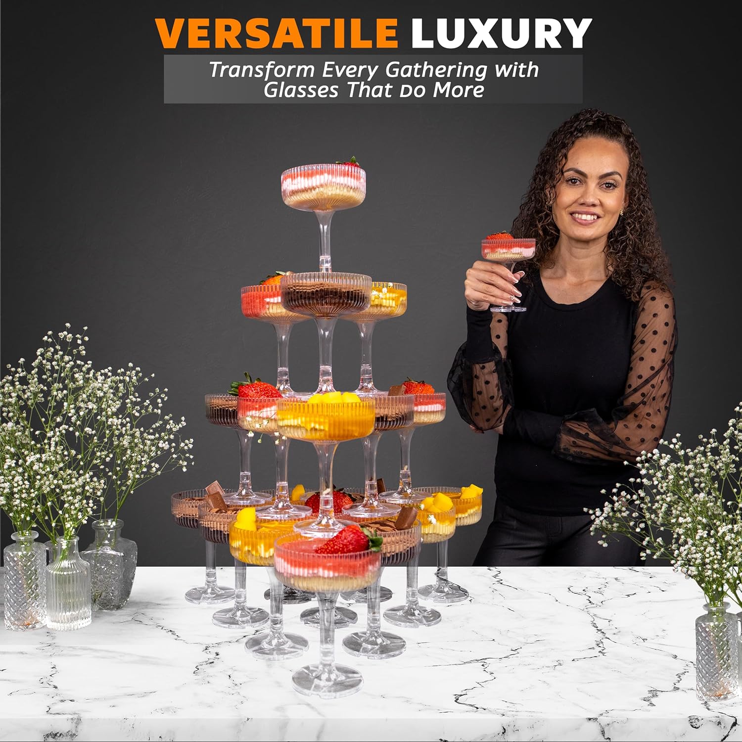 20-60 個アクリルシャンパンタワー 7 オンスプラスチッ - Champagne Tower Set のレビューと価格