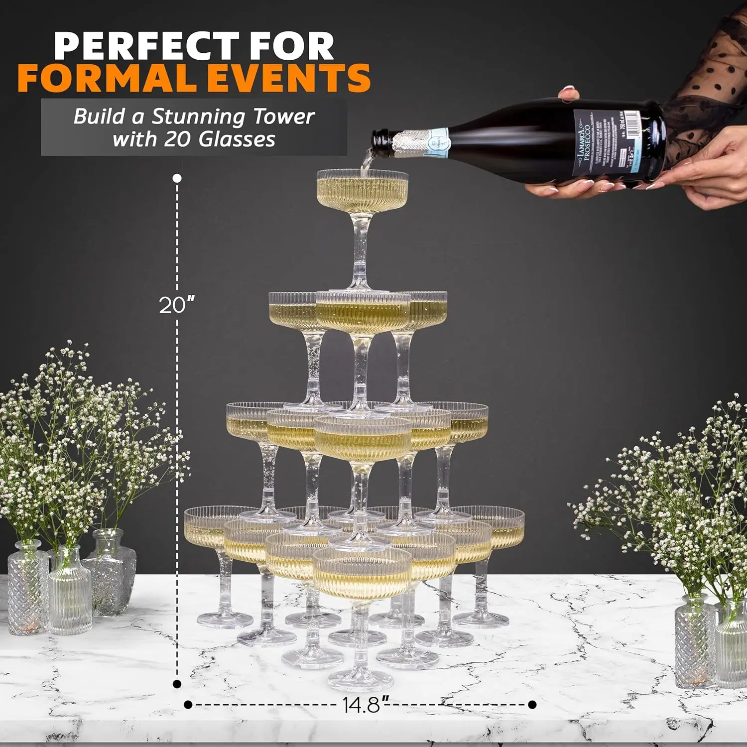 20-60個入り アクリル製シャンパンタワー ヴィンテージ風 - Champagne Tower Set のレビューと価格