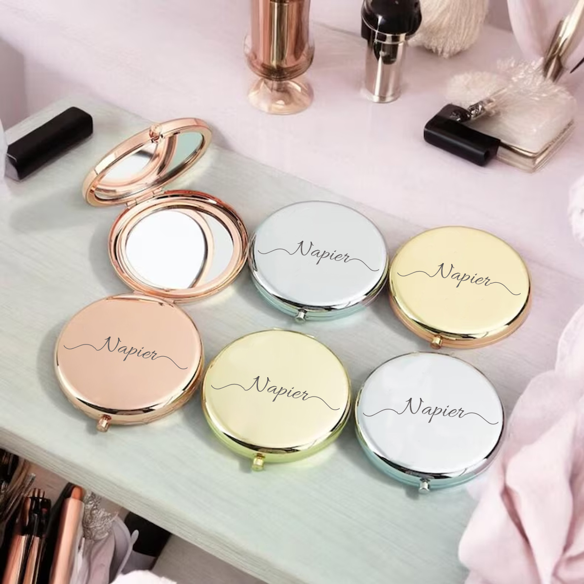 1pc 素敵なネイピア例カスタムテキスト折りたたみミラーポケ - Wedding Packaging のレビューと価格