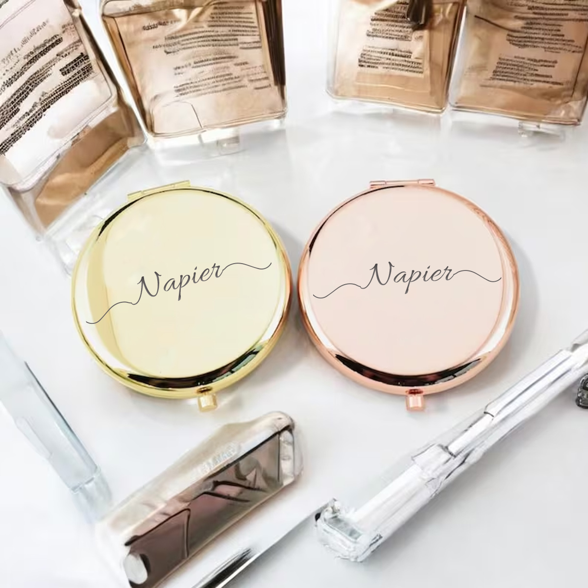 1pc 素敵なネイピア例カスタムテキスト折りたたみミラーポケ - Wedding Packaging のレビューと価格