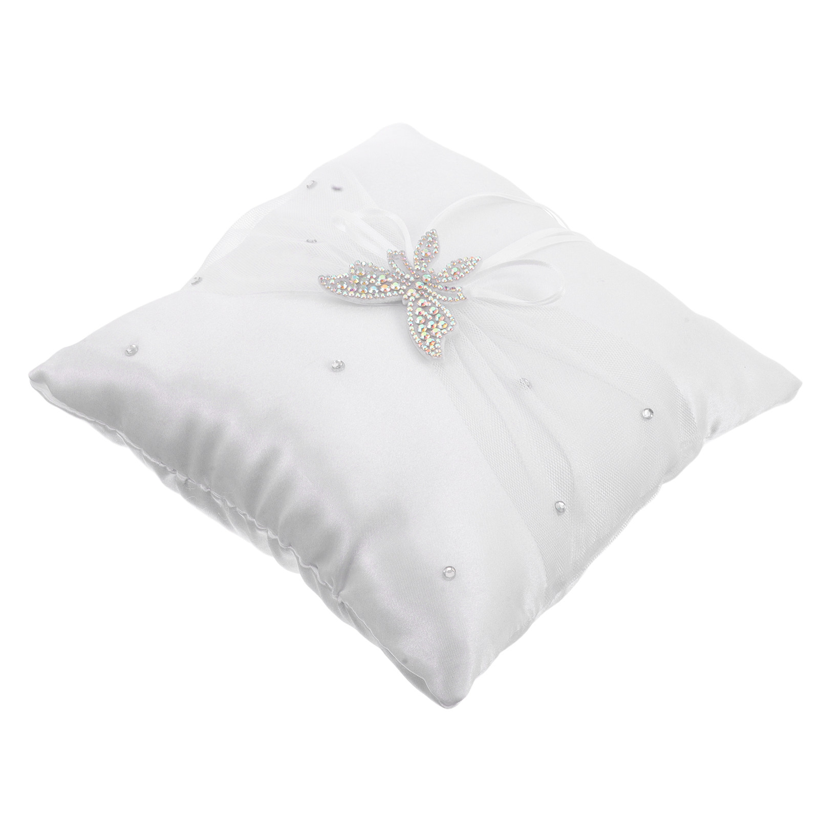 ウェディングリングピロー ホワイトサテン ラインストーンボウ - Ring Bearer Pillow のレビューと価格