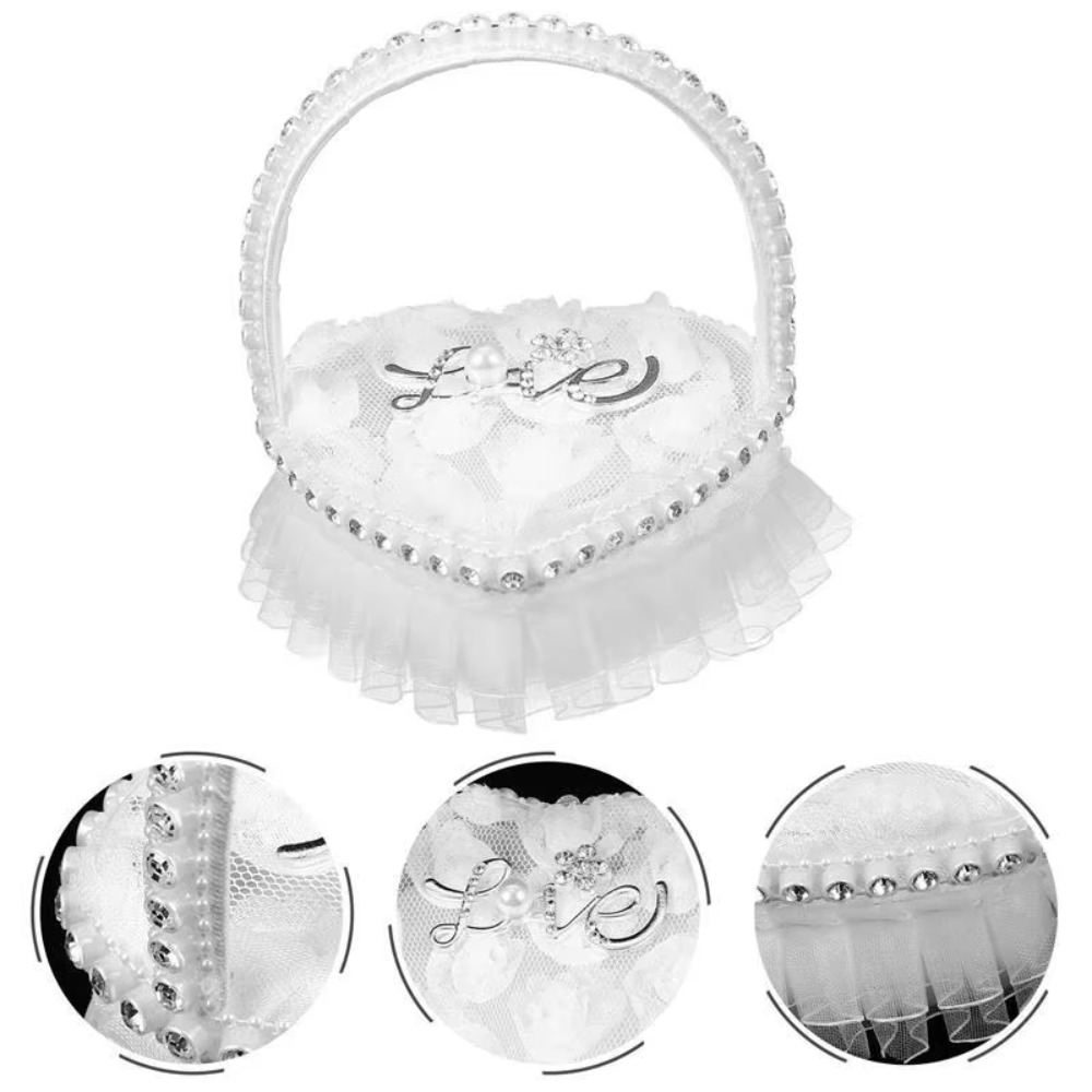 白いレースのハート型リングボックス、蝶結びサテン素材のリング - Ring Bearer Pillow のレビューと価格